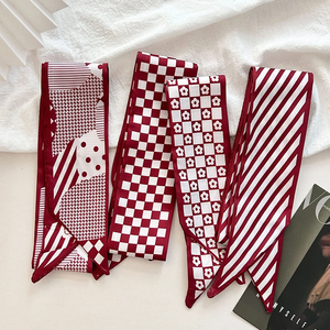 2026 New Luxury Brand <b>Scarf</b> Red Stripe Printing Women <b>Scarf</b> Bag Hair Skinny <b>Silk</b> <b>Scarves</b> Lady Foulard Neckerchief Headband - Product Image 1