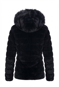<b>Black</b> Faux Fur Hooded Winter Jacket for Women Zip Up Plush <b>Coat</b> - Product Image 4