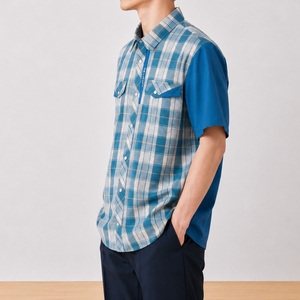 Chemise pour homme à carreaux avec tissu respirant et absorbant la transpiration - Product Image 1