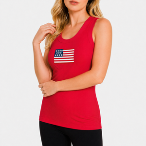 B2B Women's <b>Red</b> Rib Knit Flag Emblem Short Sleeve <b>Crop</b> <b>Top</b> with Embroidery Spring/Summer <b>Tops</b> for Retail Custom women's shirt - Product Image 5