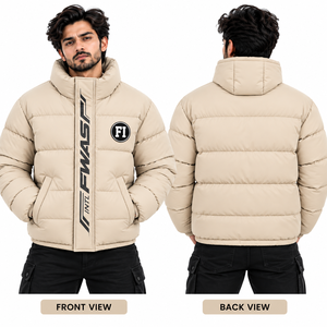Men's <b>Padded</b> Quilted Puffer Jacket Stand Collar Full Zip Wind Resistant Insulated Wholesale Casual <b>Coat</b> Custom Patch Detail USA - Product Image 3
