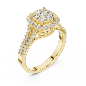 Diamante redondo cultivado en laboratorio TRENDY con halo engastado en oro amarillo de 18 quilates, ideal para fiestas, compromisos, bodas, regalo de San Valentín para mujeres. - Product Image 1