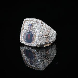 Customize Photo <b>Iced</b> Out Round Brilliant Cut VVS Bling Moissanite Rapper Hip Hop Custom HandMade Statement <b>Ring</b> Jewelry for Gift - Product Image 2