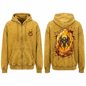 เสื้อฮู้ดดี้วินเทจสีดำแบบซิป แต่งลายพิมพ์สกรีน สไตล์สตรีทแวร์ ผ้าฟลีซหนานุ่ม ทรงโอเวอร์ไซส์ สำหรับผู้ชาย - Product Image 2