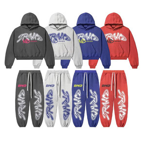 Clothes Man Sets 100% Cotton Full Zipper Flared Tracksuit Custom Logo Sweatpants Hoodie Men Breathable Jogger Set - Product Image 1
