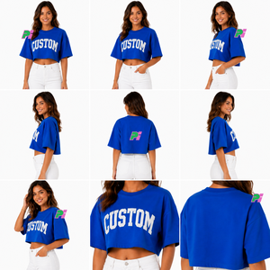 เสื้อครอปท็อปผู้หญิง ปักอักษรตามสั่ง คอกลม แขนสั้น ทรงหลวม สไตล์ลำลอง เสื้อยืดฤดูใบไม้ผลิ ฤดูร้อน ผ้าฝ้าย 100% - Product Image 5