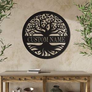 Décoration murale personnalisée en métal Arbre de Vie avec nom sur mesure, plaque décorative ronde - Product Image 3