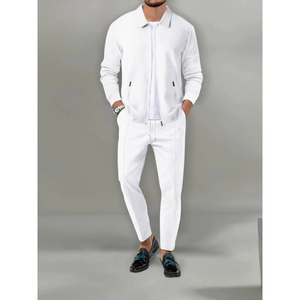 Ensemble de survêtement pour homme en polyester/coton gaufré imprimé respirant style hip-hop – Veste zippée et pantalon de jogging – Tenue de sport décontractée pour l'automne - Product Image 4