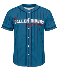 Camiseta de Béisbol Personalizada con Sublimación Azul Verde Esmeralda a Rayas, Camisa Deportiva con Botones para Hombre, de Secado Rápido, para el Equipo Fallen Riders Support - Product Image 1