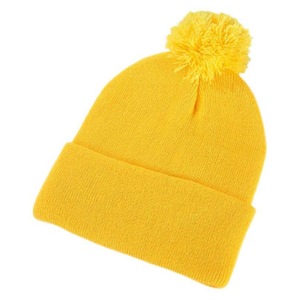 Bonnet en tricot unisexe en acrylique avec pompon, bord côtelé, chaud pour l'hiver, couleur unie pour adultes - Product Image 3