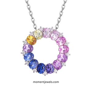 Luxury <b>Rainbow</b> <b>Lab</b> Grown Gemstone Pendant Necklace 925 Sterling Silver Cable Chain U Shape Bubble Pattern Solid Silver Colorful - Product Image 1