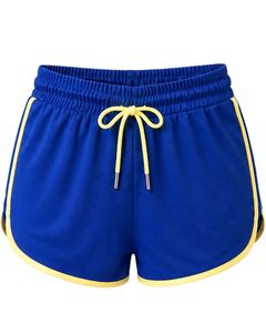 Shorts de sport pour femmes bleu roi et jaune, séchage rapide, respirant, pour la gym, le fitness, décontracté, été, taille élastique, vêtements de sport - Product Image 1