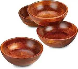 Handmade Durable Lightweight Eco-Friendly Wood Bowl with Black White Geometric Pattern Modern Design for <b>Camping</b> Use - Product Image 1