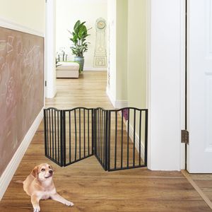 Cancelletto per Animali Domestici Autoportante in Legno per Porte e Scale, Design ad Arco Marrone, Motivo Solido - Product Image 1