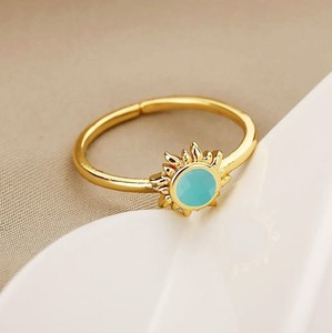 Aqua Chalcedony Round 6 MM Gemstone Gold Plated <b>Adjustable</b> <b>Ring</b> for Women Jewelry - Product Image 4