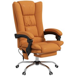 Sedia da Ufficio Direzionale con 4 Modalità di Vibrazione, Reclinabile, Altezza Regolabile, Girevole e in Pelle PU Marrone Chiaro per Casa e Palestra - Product Image 1
