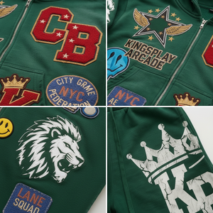 Conjuntos de Sudadera con Capucha y Pantalones Cortos de Forro Polar Grueso de Secado Rápido con Estampado Personalizado, Estilo Urbano, Efecto Desgastado por el Sol, con Cremallera, para Hombre - Product Image 5