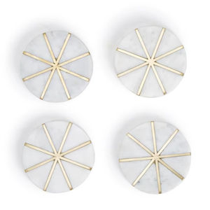 Sous-verres artisanaux en marbre blanc avec insert en laiton pour vos boissons, tapis et supports en pierres semi-précieuses, style rustique moderne - Product Image 1