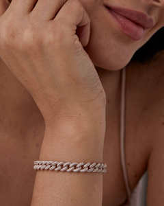 AMBER JEWELS Bracelet chaîne unisexe plaqué or rose avec diamant de laboratoire, coupe émeraude, sertissage griffe, style maillons, pour usage quotidien de luxe - Product Image 1
