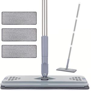 Mop in Microfibra con Manico Regolabile 29-49 Pollici, Mop Piatto con 3 Panni per Uso Umido/Asciutto, per Pavimenti in Legno - Product Image 1