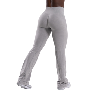 Light Gray Women's Pump Mid Rise Flared Pants Stretch Gym Fitness Yoga Workout <b>Athletic</b> Activewear Flexible Sportswear - Product Image 2