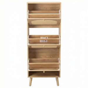 Scarpiera a 3 livelli con frontale in rattan color legno naturale 54*24*135 cm in truciolato - Product Image 3