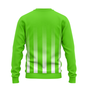 Sweat-shirt à col rond rayé vert fluo et blanc pour homme, avec logo personnalisé imprimé sur la manche, pull d'entraînement pour équipe, vêtements d'hiver en gros - Product Image 2