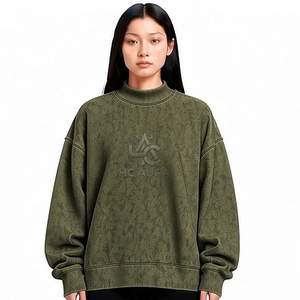 Top Demand Acid Washed Oversized <b>Fleece</b>/Cotton Sweatshirt <b>Black</b> Color Premium Mock Neck Drop Shoulder Pullover Winter Streetwear - Product Image 1