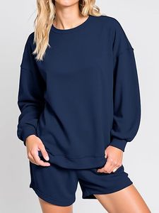 2 Piece <b>Short</b> <b>Set</b> <b>Women</b> Tracksuit Oversized Sweat Shirts With Matching <b>Shorts</b> Custom Crew Neck Polyester Sweatshirts <b>Sets</b> - Product Image 6