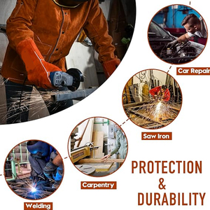 Heavy Duty Split Leather Welding Work <b>Coat</b> Long Sleeve <b>Stand</b> Collar Front Button Welder Jacket Industrial Workshop Apparel - Product Image 4