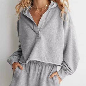 Sudadera con Capucha de Felpa Francesa de Alta Calidad para Mujer, Sexy, con Abertura Profunda, Costuras Invertidas, Manga Larga, Estilo Simple, Tejido de Algodón - Product Image 6