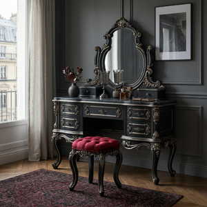 Ensemble coiffeuse <span class=keywords><strong>de</strong></span> luxe personnalisé en bois <span class=keywords><strong>de</strong></span> palissandre, style français classique, avec miroir et tabouret, pour villa, suite nuptiale, mobilier OEM - Product Image 5