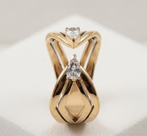 Fashion <b>Rings</b> Lab Grown Diamond <b>Ring</b> Open <b>Split</b> <b>Ring</b> 14K Gold <b>Ring</b> Pear Cut Dual Stone Architectural Bypass Style Wedding Band - Product Image 6