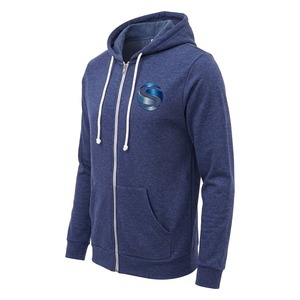 Sweat-shirt à capuche zippé en molleton français pour femme, bleu marine, avec cordon de serrage à la capuche et poches avant - Product Image 1