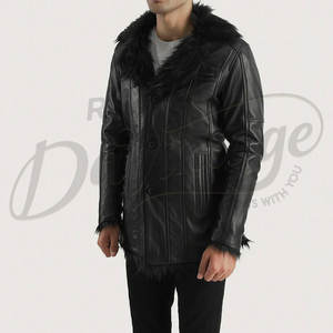 Veste en simili cuir noir pour homme de qualité supérieure avec col en fourrure, manteau d'hiver chaud, coupe ajustée, veste décontractée élégante - Product Image 1