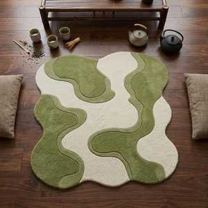 Tapis en peluche fantaisie en forme de crème, tufté à la main, en laine et acrylique, motif floral, adapté aux animaux domestiques, écologique, pour salon, style scandinave - Product Image 6