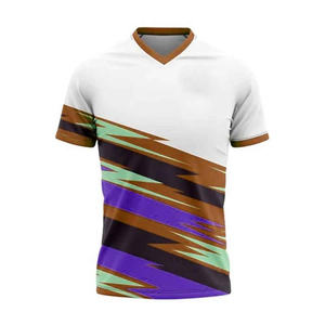 Maillot de football pour homme de qualité supérieure, col en V, imprimé géométrique, évacuation de l'humidité, manches courtes, coupe athlétique, toutes saisons, polyester sublimé - Product Image 2