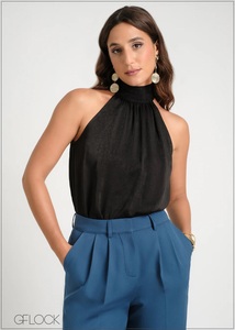 Women Pink Halter Neck <b>Top</b> with <b>Beaded</b> Detail Ruched Front Adjustable Back Tie Soft Knit Sleeveless <b>Top</b> 2026 Summer New Arrival - Product Image 1