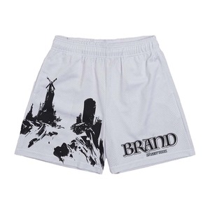 Women polyester mesh <b>shorts</b> 140 GSM breathable white <b>black</b> graphic print elastic <b>waist</b> custom screen print logo women's <b>shorts</b> - Product Image 1