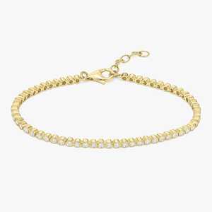Round Cut Lab Grown Diamonds Tennis Bracelets 14K 18K Solid Gold Bezel Set Lobster Clasp <b>Adjustable</b> Dainty Minimalist Stacking - Product Image 1