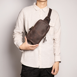 Bolso de Pecho de Cuero Genuino para Hombre, Cierre de Cremallera Minimalista, Duradero, para Uso Diario en Todas las Estaciones, Bolso de Hombro - Product Image 4