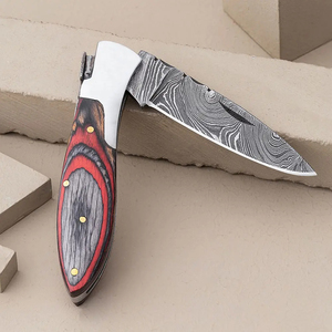 Burraq Custom Handmade Damascus Steel Camping Pocket Knife Wood Handle Drop Point 7-inch Overall Length Industrial DIY Grade 1 - Product Image 5
