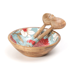 Accessoires de cuisine de qualité 100 % fiables, ensemble bol et cuillère en bois de manguier émaillé pour servir, provenant d'un vendeur indien de premier plan. - Product Image 1