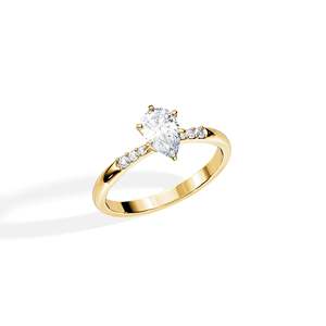 Anillo de compromiso de diamantes talla pera para mujer, oro de 14k, engaste de púas, estilo floral - Product Image 3