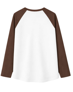 T-shirt à manches longues raglan personnalisé marron et blanc pour homme, en coton, décontracté, col rond contrastant, style baseball, fabricant et fournisseur OEM - Product Image 2
