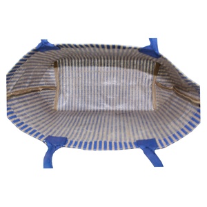 Sac en toile de jute avec imprimé rayé uni sur toute la surface, poignée en coton réutilisable, sac de courses pour femmes, sac fourre-tout en jute - Product Image 5