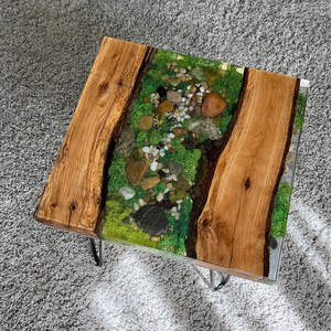 Forest Creek Wooden Moss <b>Epoxy</b> <b>Table</b> Handmade Rustic River Design <b>Coffee</b> <b>Table</b> Natural Pebble Art Luxury Nature Inspired Home - Product Image 1
