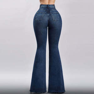 Jeans de Mezclilla Acampanados para Mujer, Corte Ajustado, Cómodos para Invierno, con Bolsillos y Botones, Casuales, para Uso Diario - Product Image 3