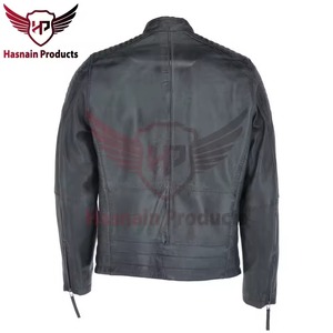 Chaqueta de Cuero Genuino Negra para Hombre, Corte Ajustado, Estilo Cafe Racer, Motociclista, de Piel de Vacuno, con Hombros Acolchados, Clásica, Personalizada, Cálida para Invierno - Product Image 4