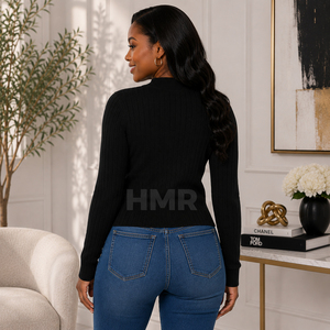 HMR Sisterhood Sorority Acrylic Stylish Eco Friendly Black Knitted Long Sleeve Crew Neck Warm <b>Cardigan</b> <b>Sweater</b> - Product Image 4